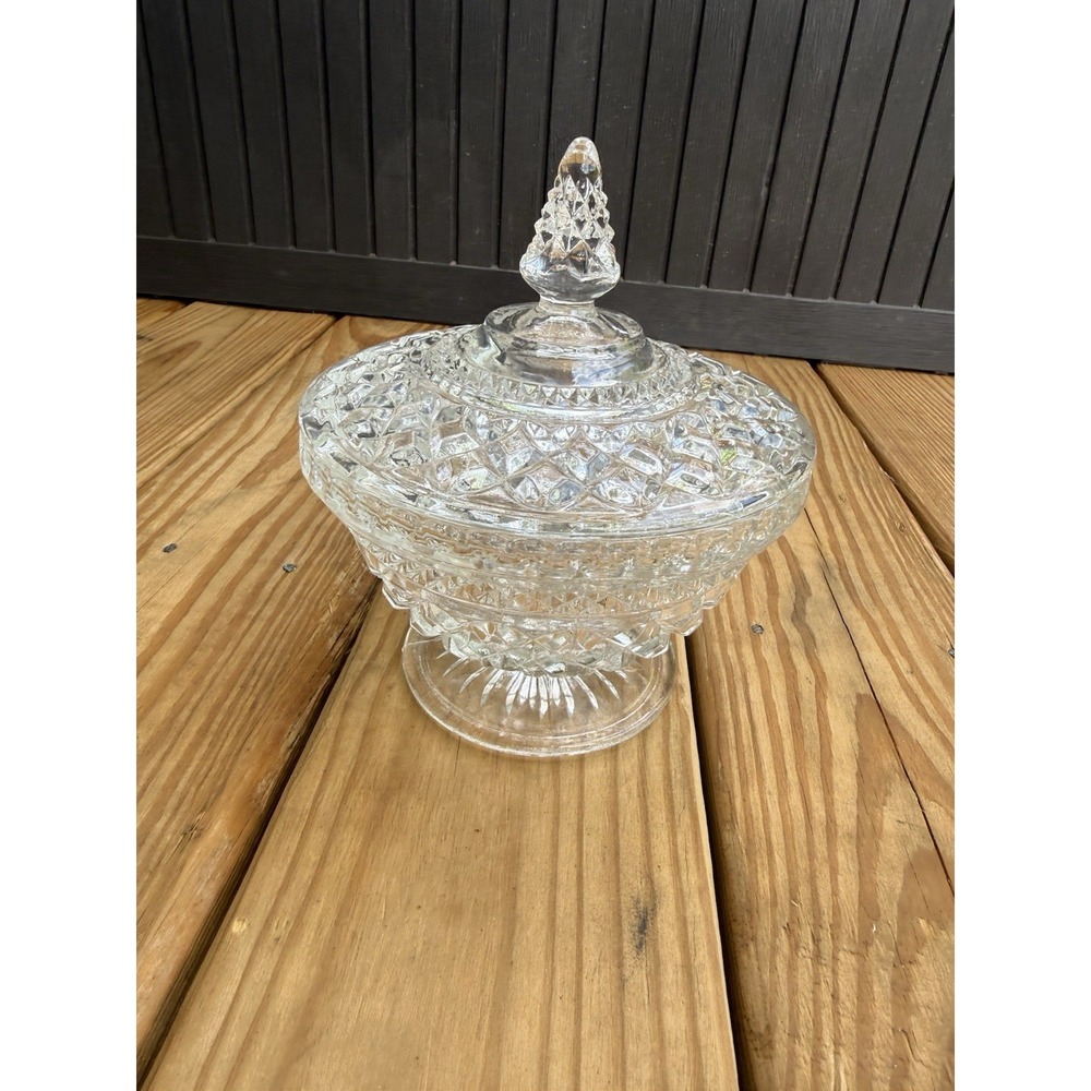 Vintage Anchor Hocking lead crystal Footed Candy Dish with Lid 7  1/2" Tall